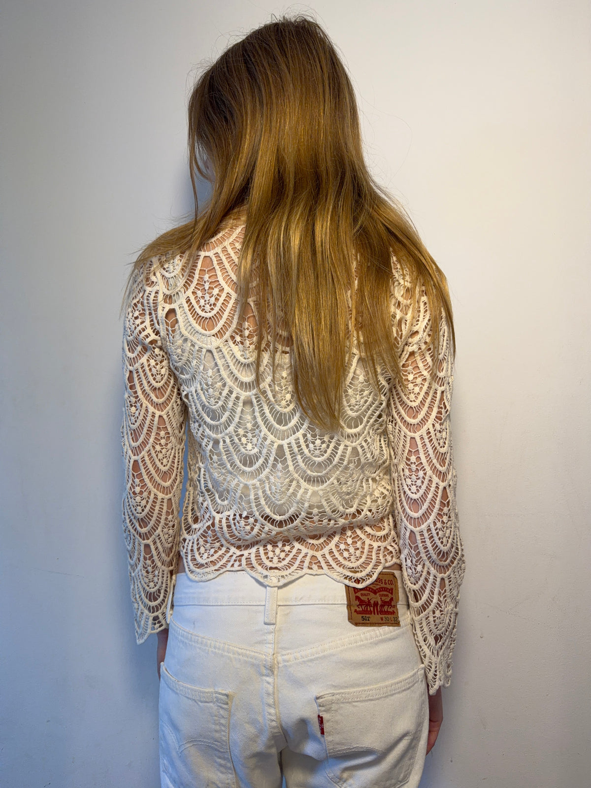 Cream Crochet Tie Cardigan Vintage