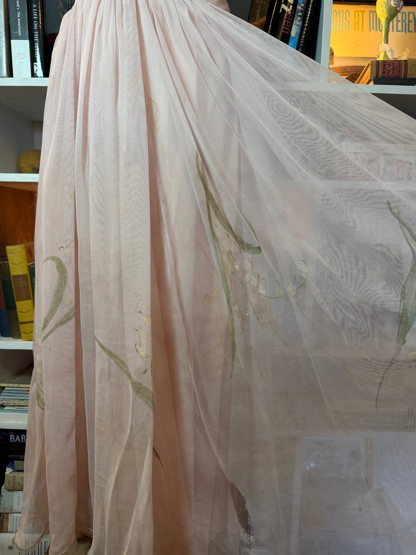 1950s hand painted lily of the valley ball gown