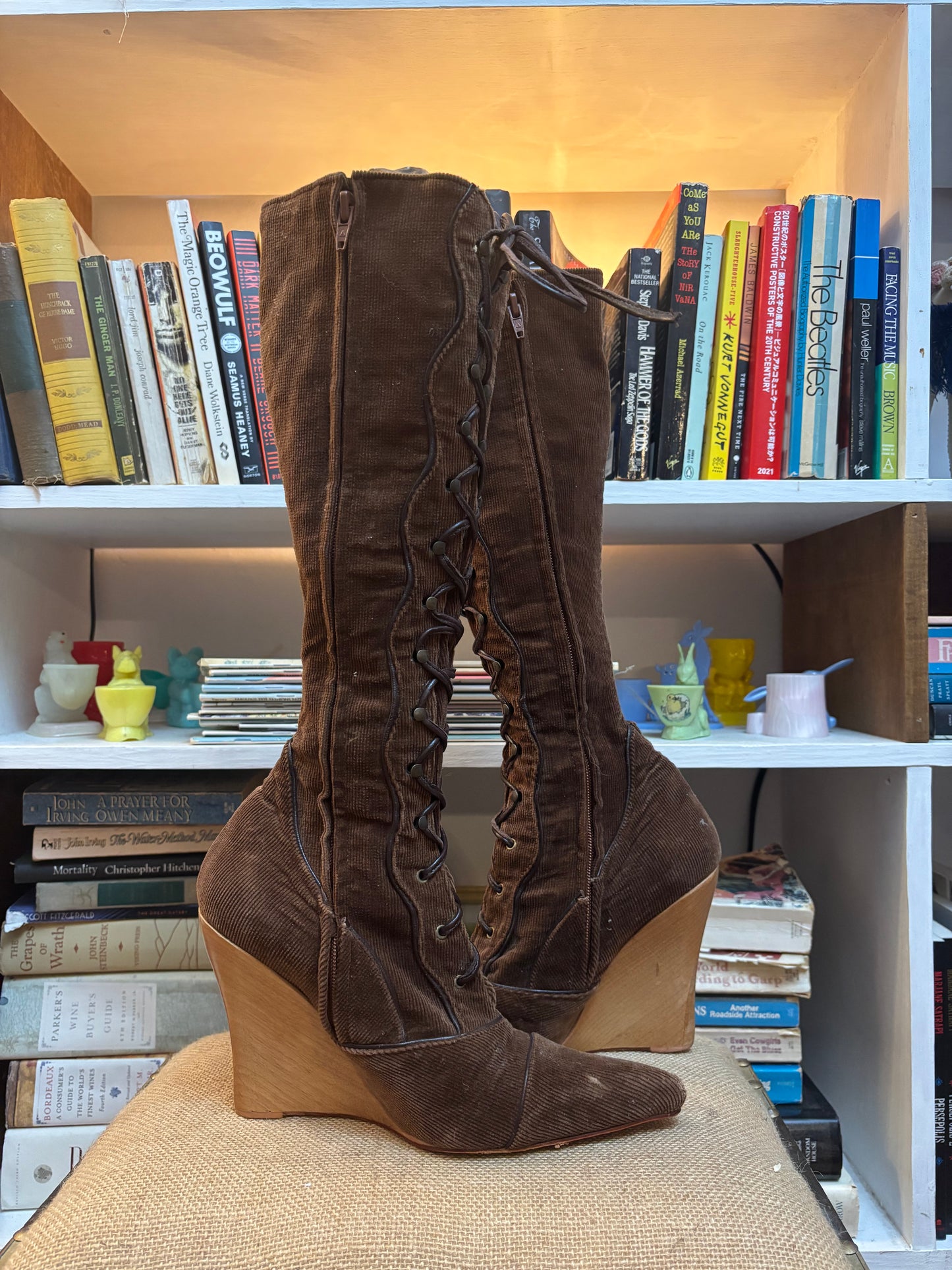Sky Corduroy Lace Up Wedge Boots 9