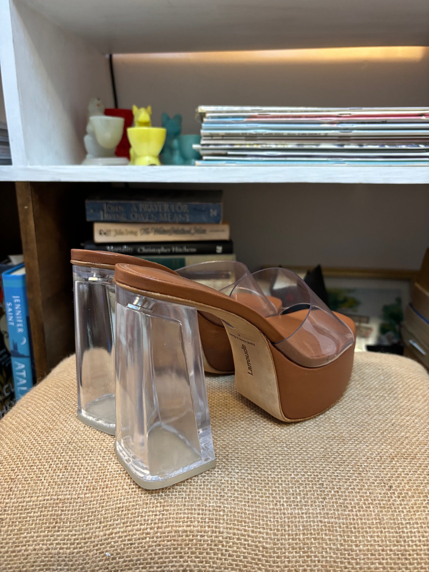 Larroude Dolly Lucite Vinyl Platform Mules 6