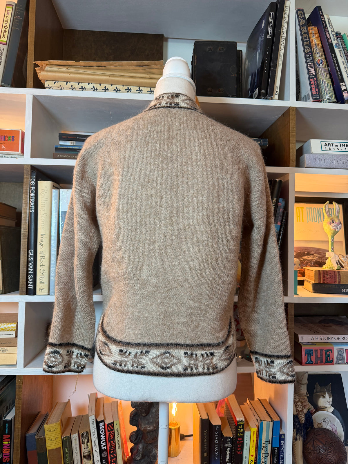 Vintage Alpaca Motif Lace-Up V Neck Sweater