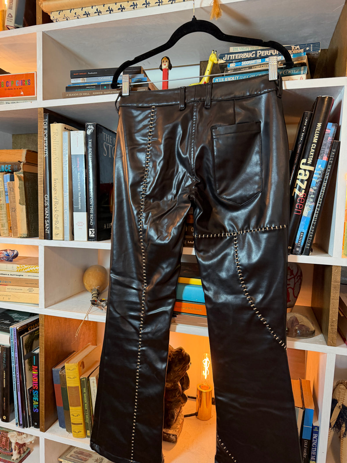Andrew Mackenzie Faux Leather Whipstitch Flare Pants 40