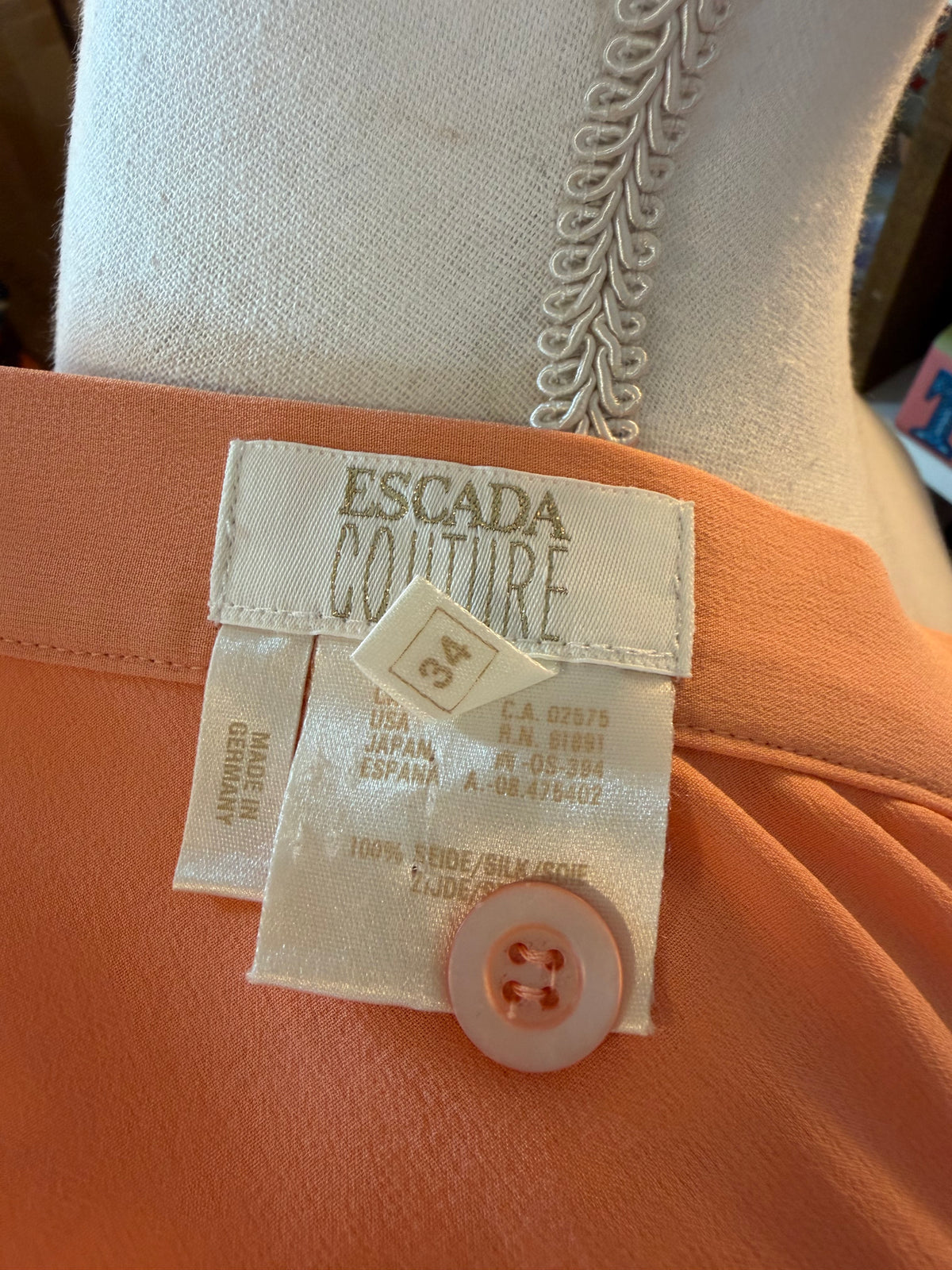 Escada Couture Peach Orange Silk Ruffle Skirt 34
