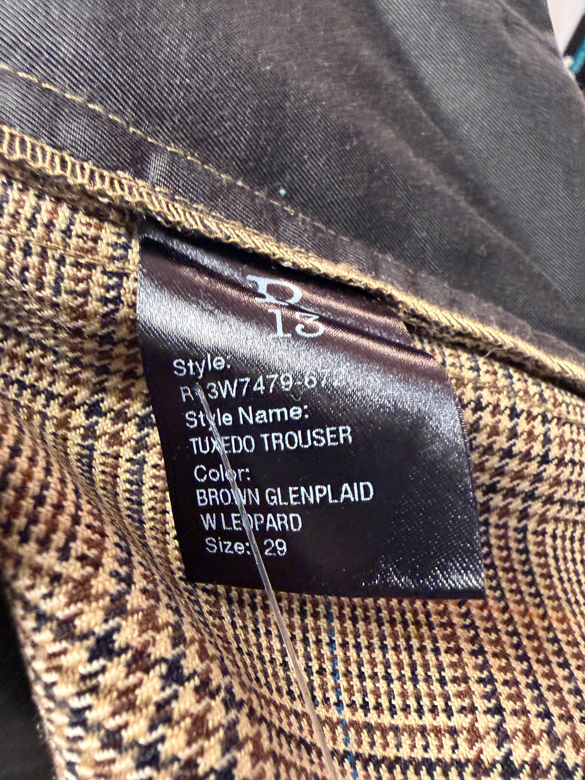 R13 Tuxedo Trouser Brown Glen Plaid Leopard Stripe 29 NWT