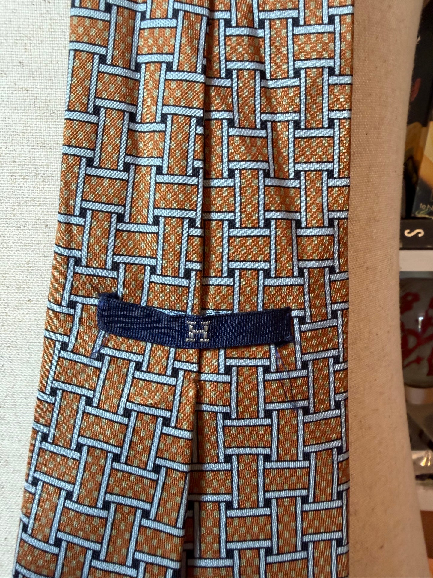 Hermès Paris Silk Tie — 1970s Basket Weave Geometric