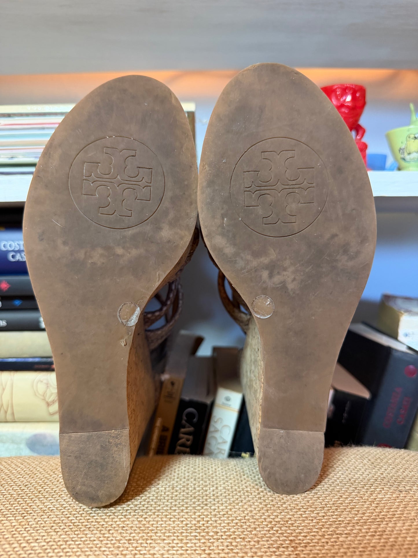 Tory Burch Jeanine Cork Wedge Sandals in Granite — Size 8.5