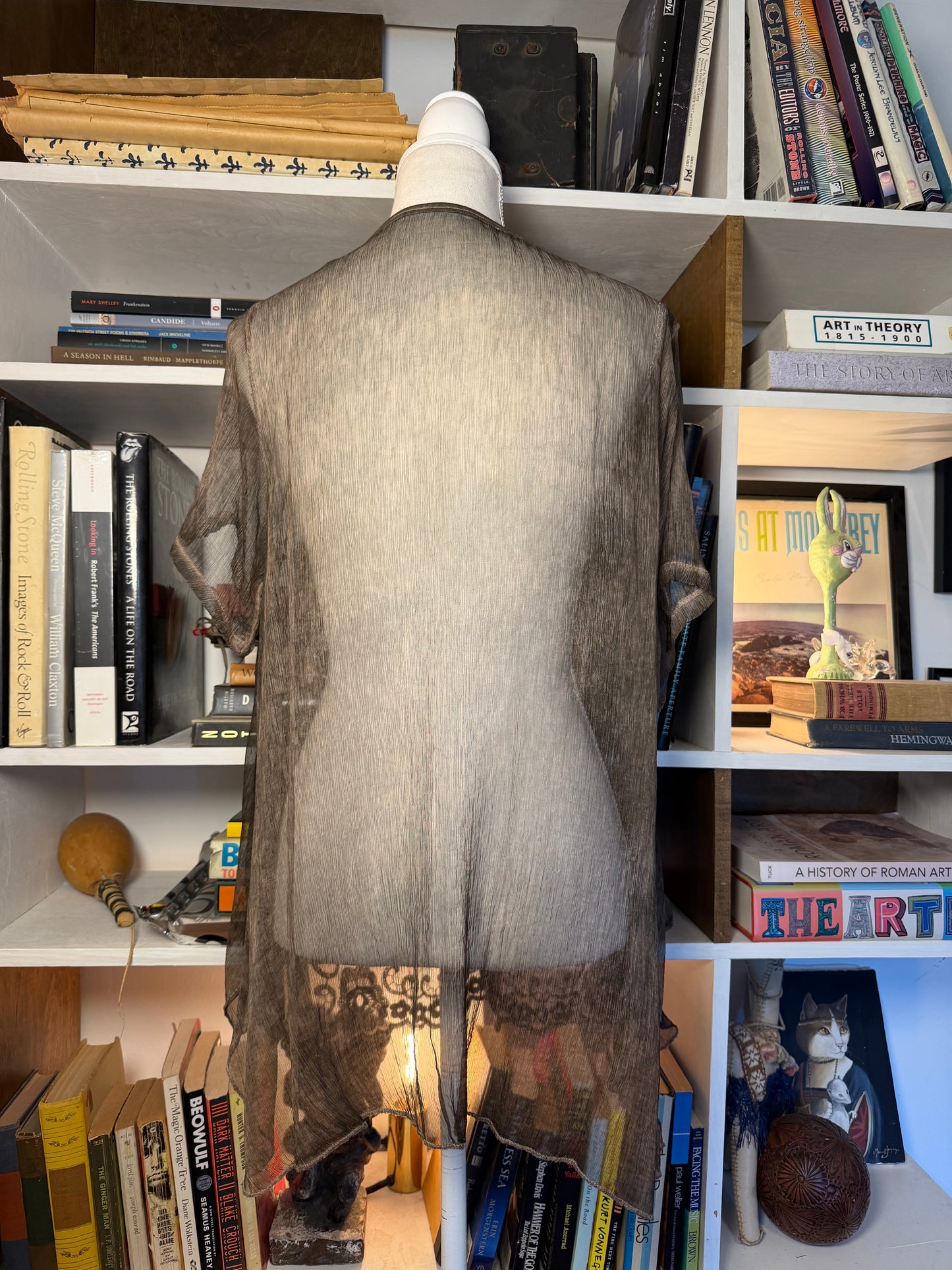 Antique Style Chiffon Embroidered Top — Hand-Embroidered Sheer Tunic