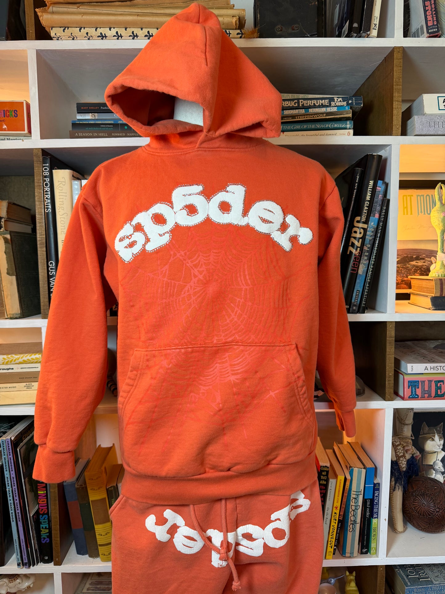 Sp5der Rust Orange Web Graphic Tracksuit Set