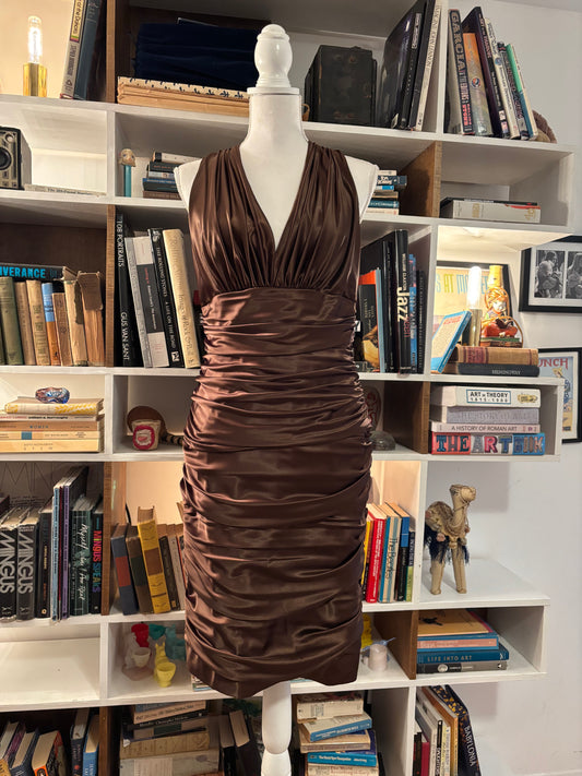 Carmen Marc Valvo Brown Silk Dress