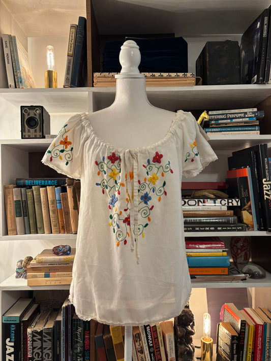 Lace Trimmed Vintage Peasant Blouse