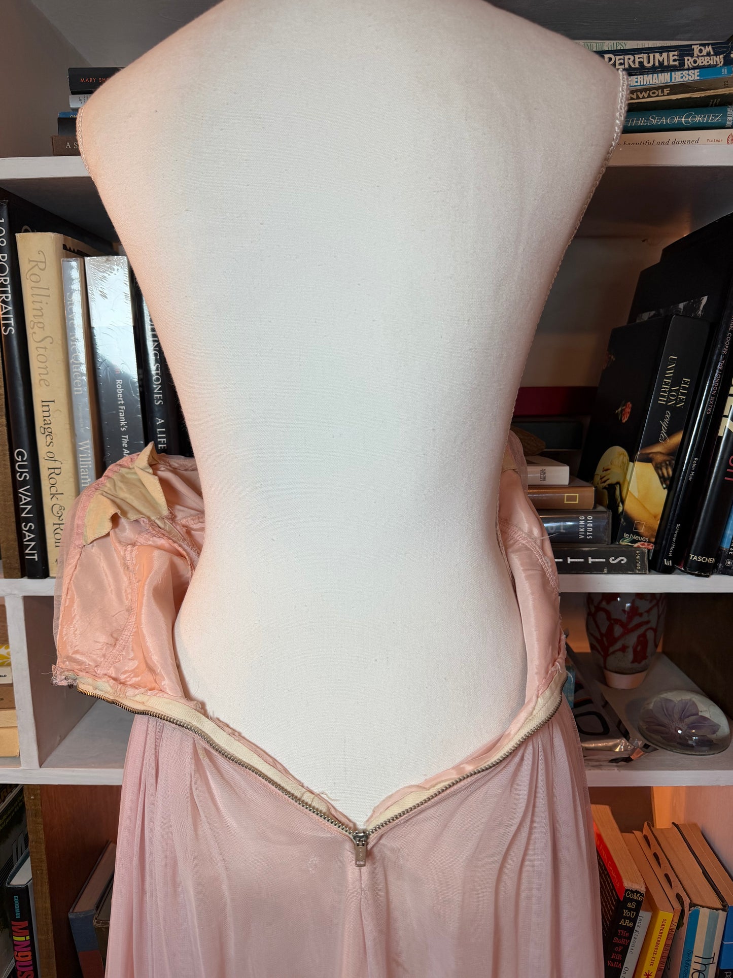1950s hand painted lily of the valley ball gown