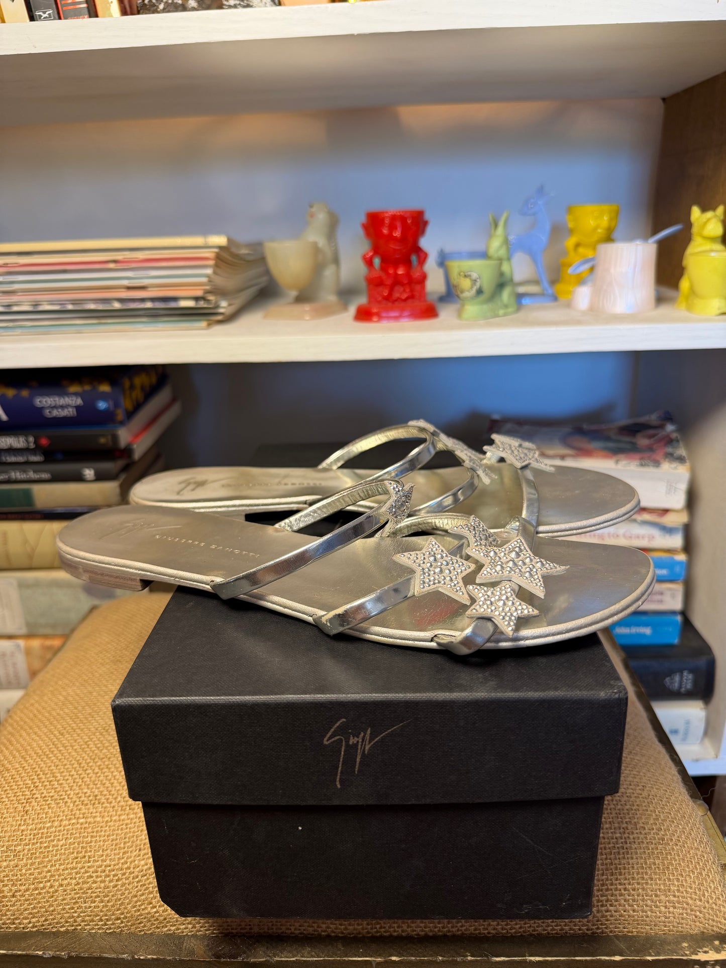 Giuseppe Zanotti Crystal Star Flat Sandals — Size 40
