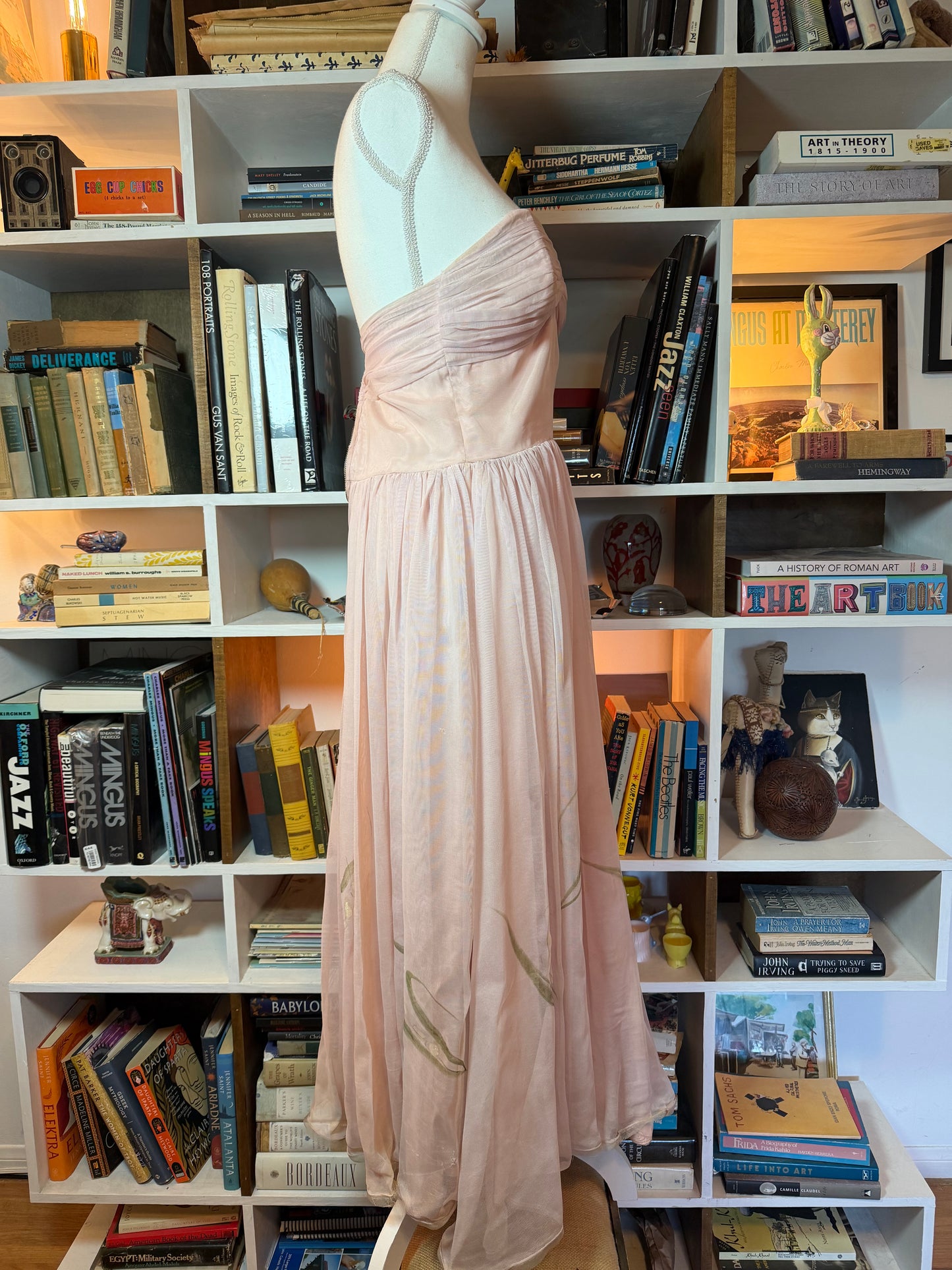 1950s hand painted lily of the valley ball gown