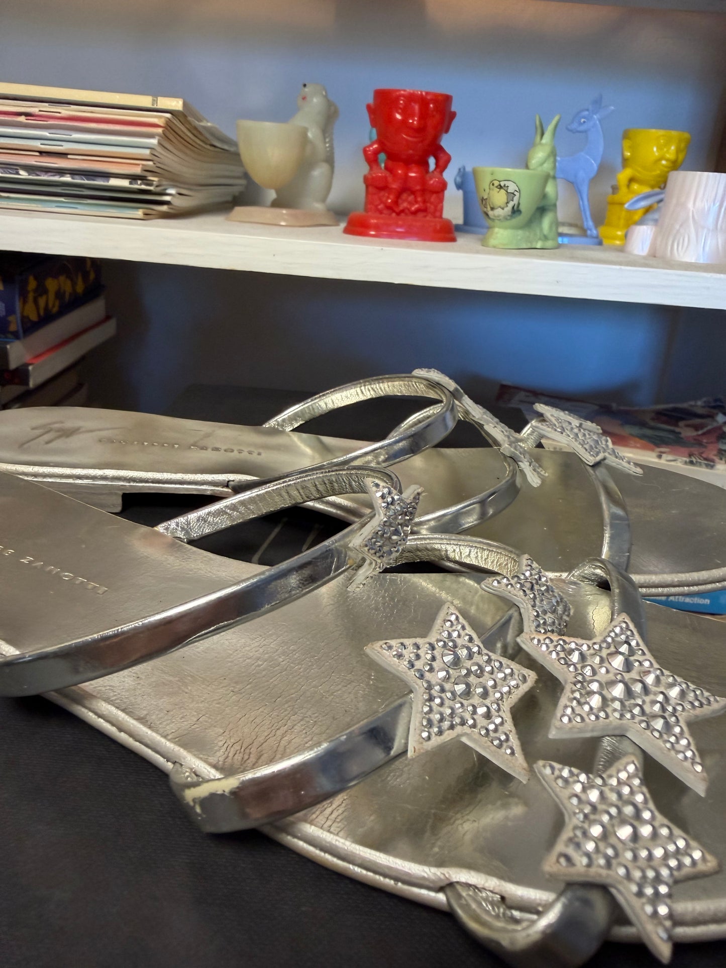 Giuseppe Zanotti Crystal Star Flat Sandals — Size 40