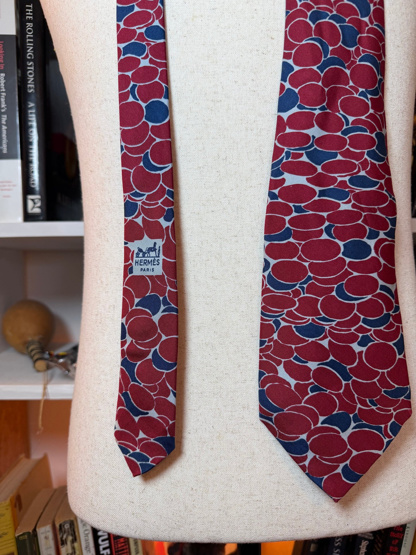 Hermès Paris Vintage Abstract Pebble Print Silk Tie — Burgundy & Navy
