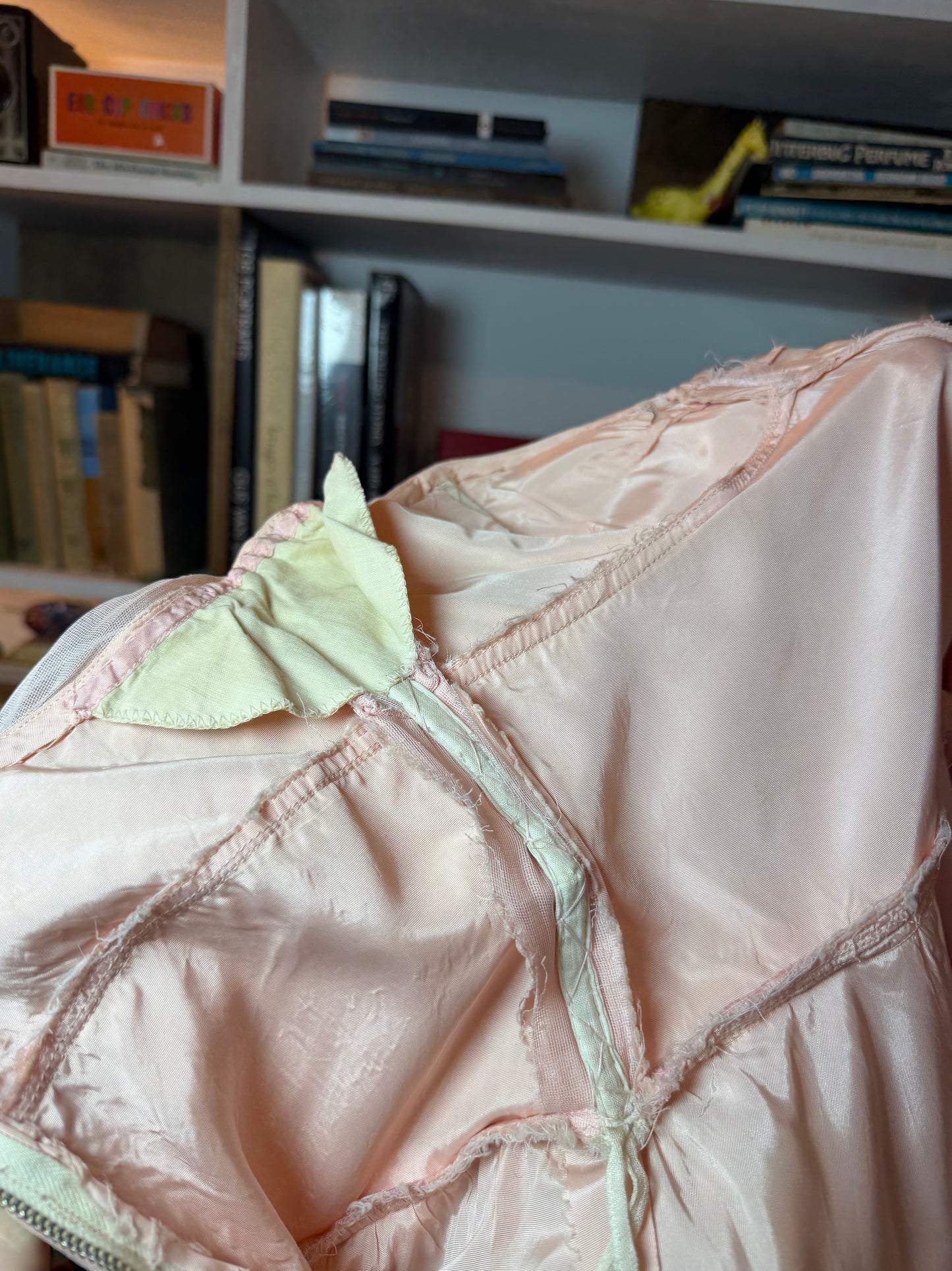 1950s hand painted lily of the valley ball gown