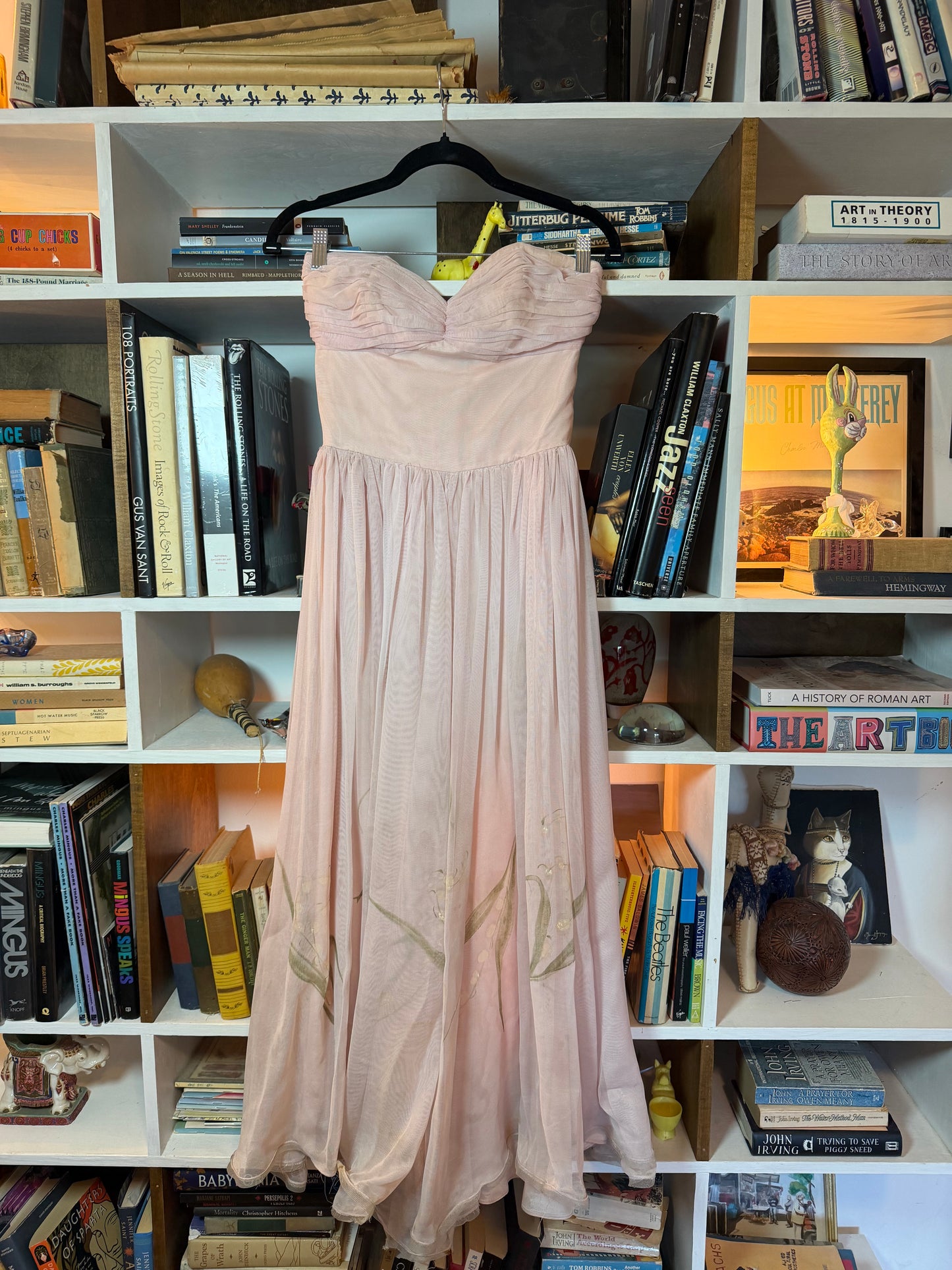 1950s hand painted lily of the valley ball gown