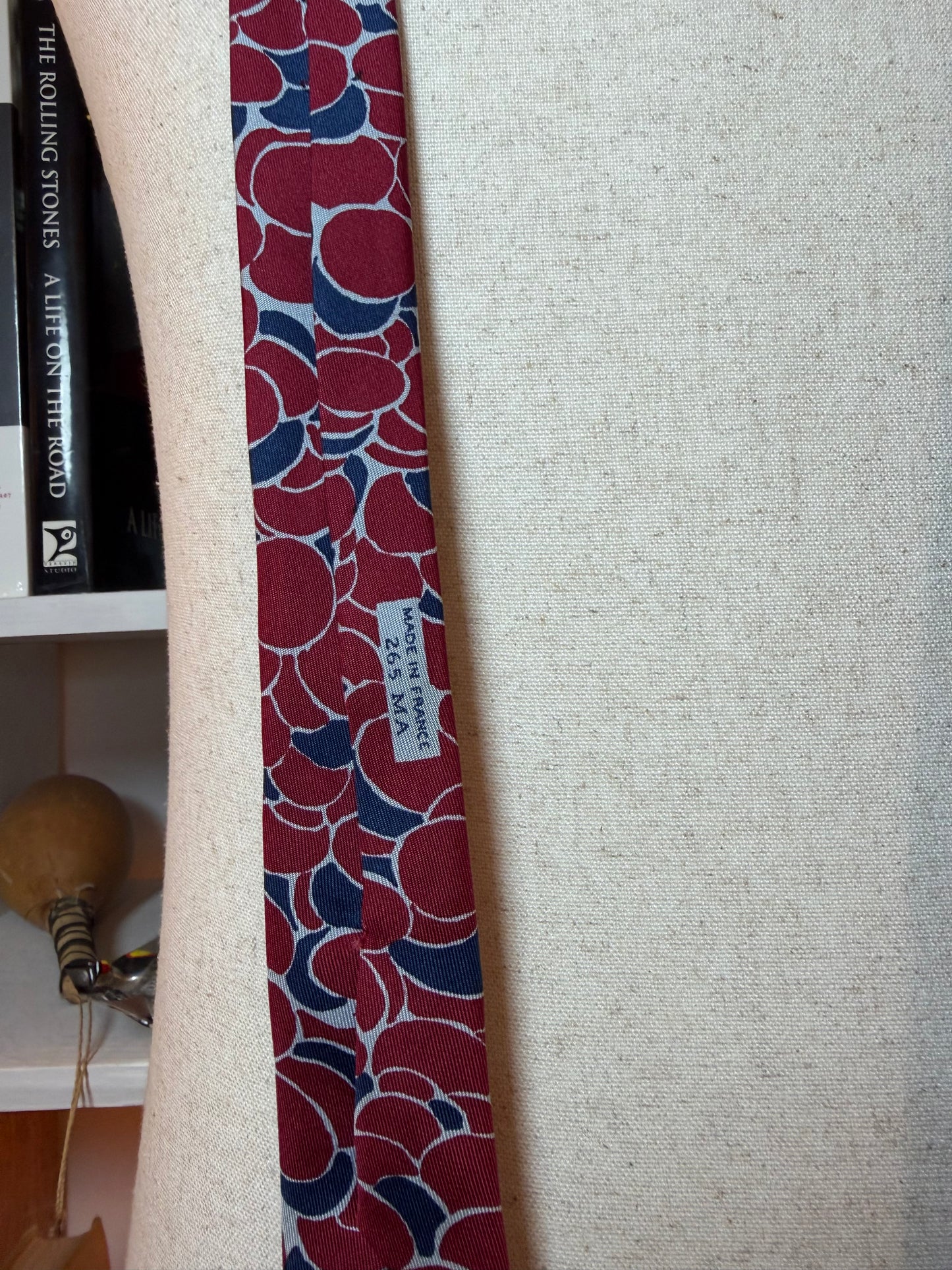 Hermès Paris Vintage Abstract Pebble Print Silk Tie — Burgundy & Navy