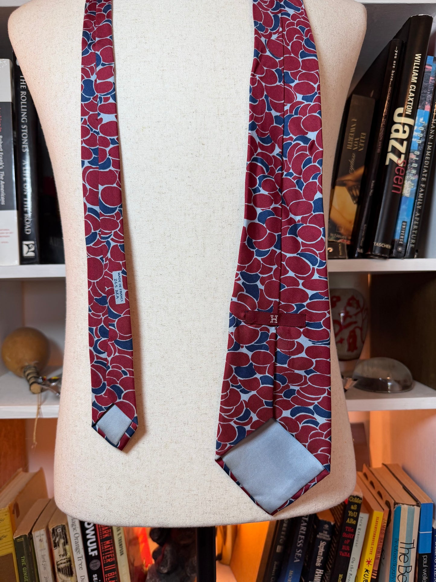 Hermès Paris Vintage Abstract Pebble Print Silk Tie — Burgundy & Navy