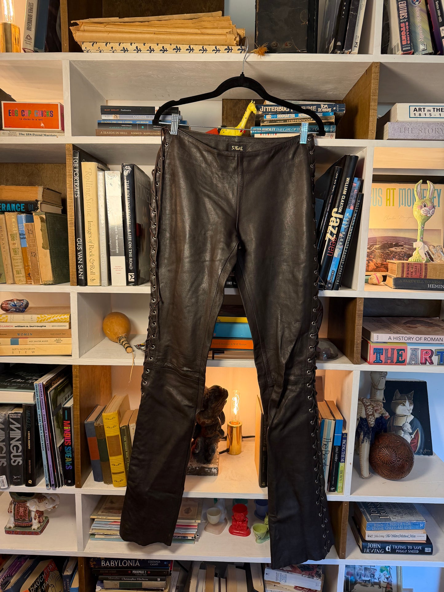 SIGAL Dark Brown Leather Lace-Up Pants Vintage