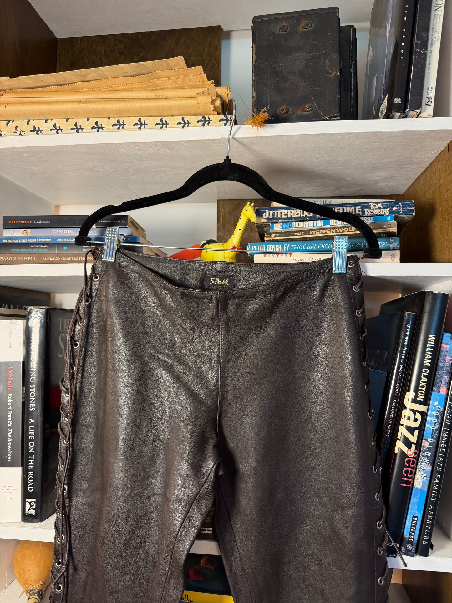SIGAL Dark Brown Leather Lace-Up Pants Vintage