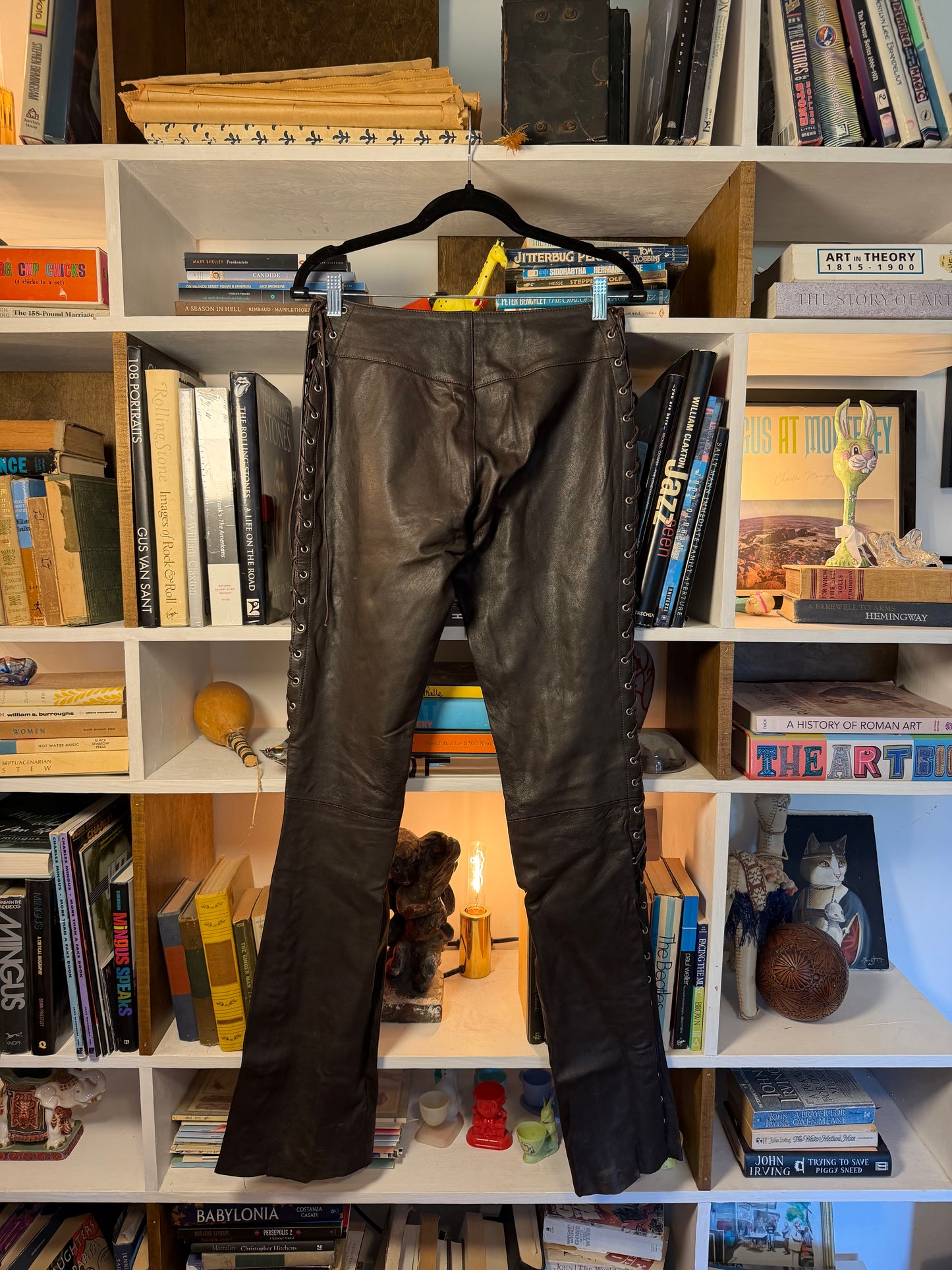 SIGAL Dark Brown Leather Lace-Up Pants Vintage