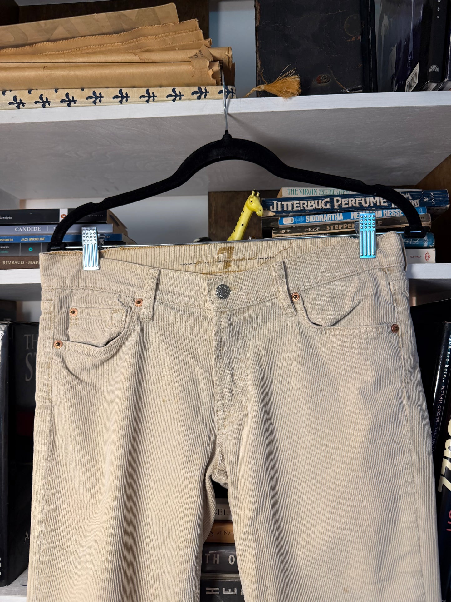 7 For All Mankind Cream Corduroy Bootcut Pants 29