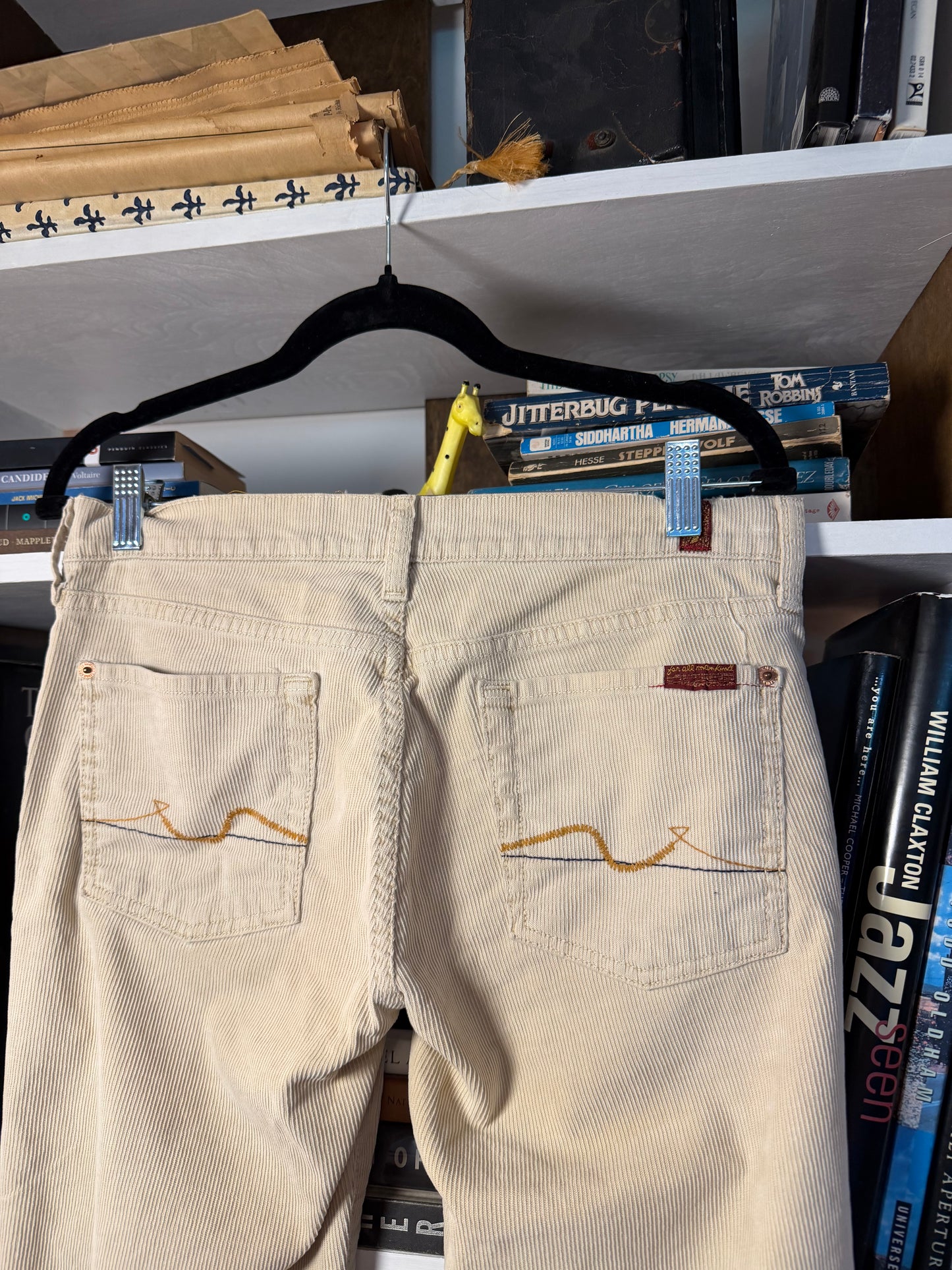 7 For All Mankind Cream Corduroy Bootcut Pants 29