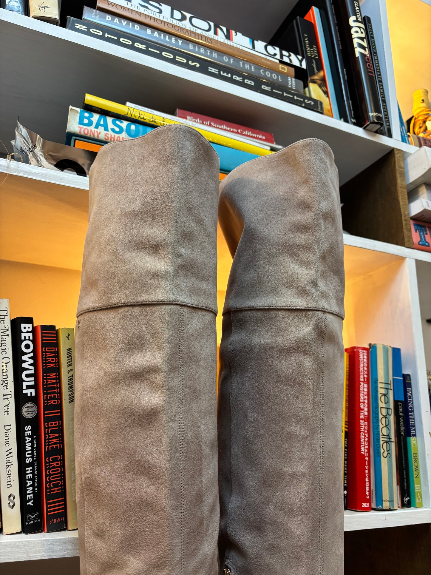 Larroude Grey Suede Over The Knee Boots 6