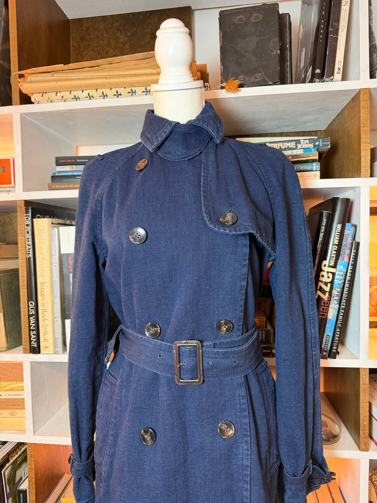 Armani Exchange Belted Navy Denim Trench Coat