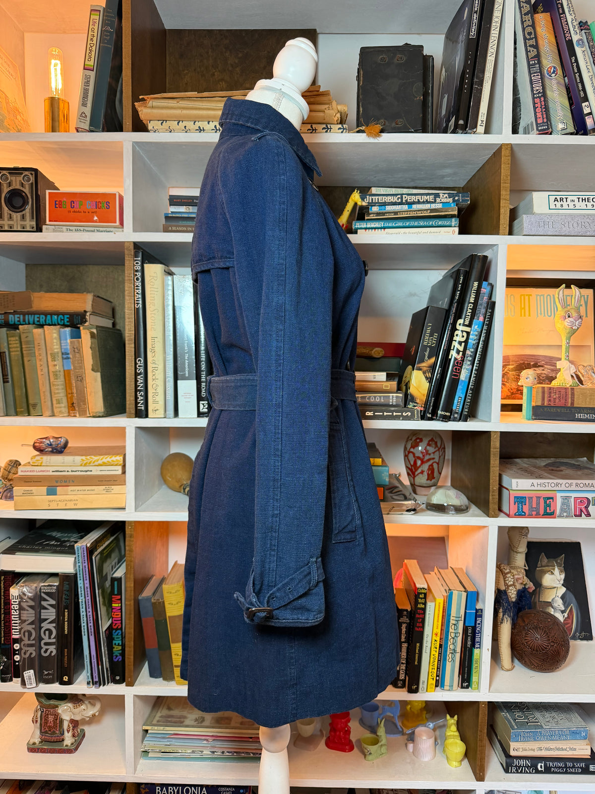 Armani Exchange Belted Navy Denim Trench Coat