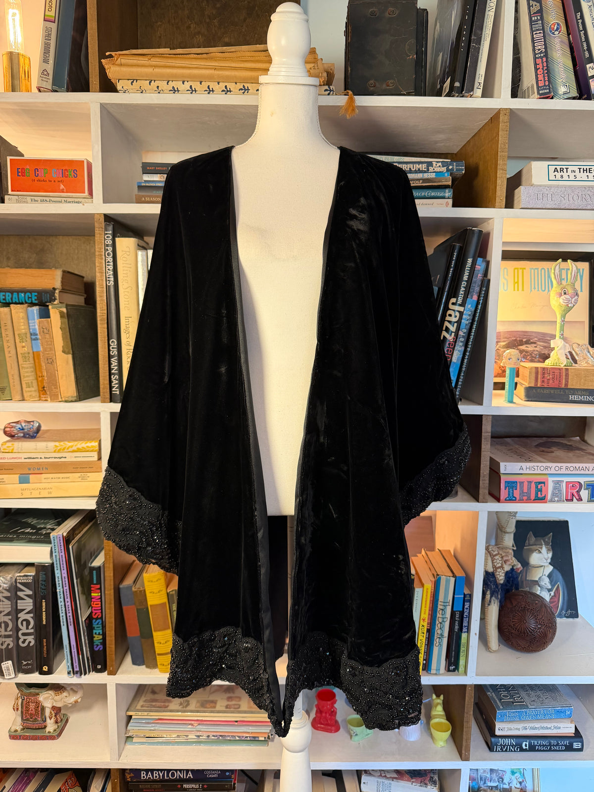 Adrienne Landau Black Velvet Beaded Lace Evening Cape