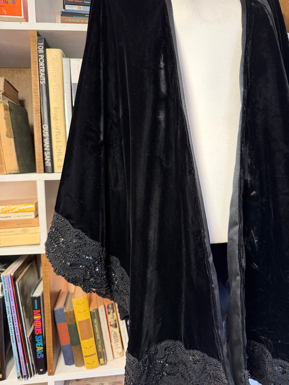 Adrienne Landau Black Velvet Beaded Lace Evening Cape