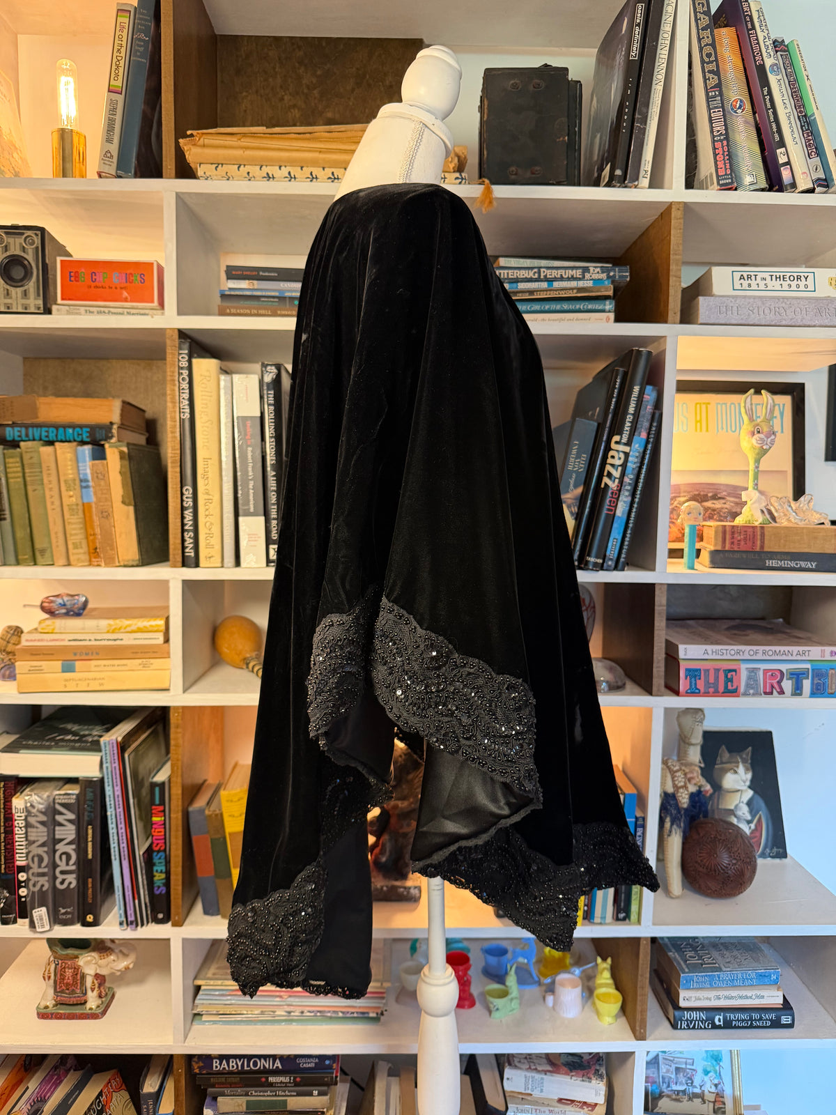 Adrienne Landau Black Velvet Beaded Lace Evening Cape