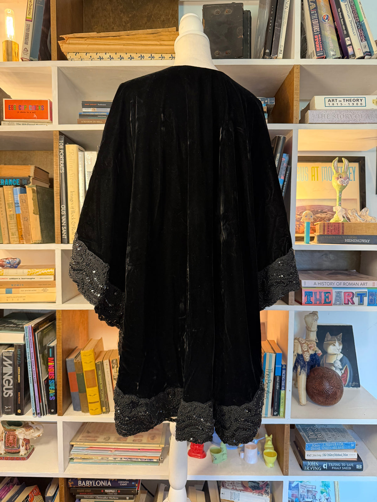 Adrienne Landau Black Velvet Beaded Lace Evening Cape