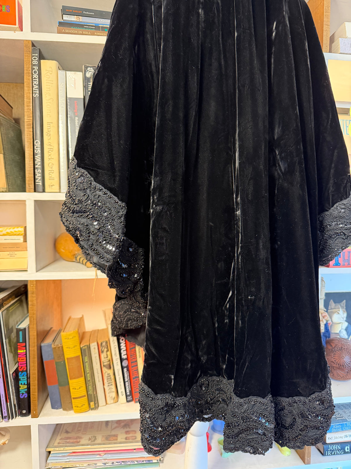 Adrienne Landau Black Velvet Beaded Lace Evening Cape