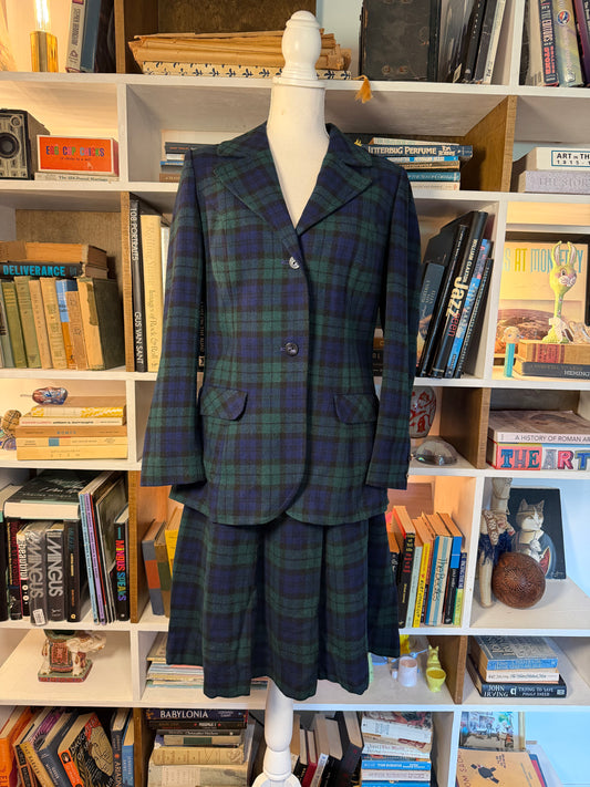 1970s Pendleton Black Watch Plaid Wool Skirt Suit