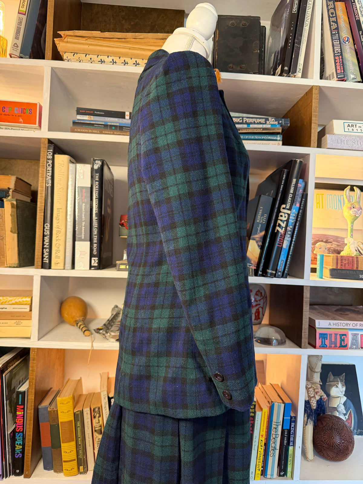 1970s Pendleton Black Watch Plaid Wool Skirt Suit