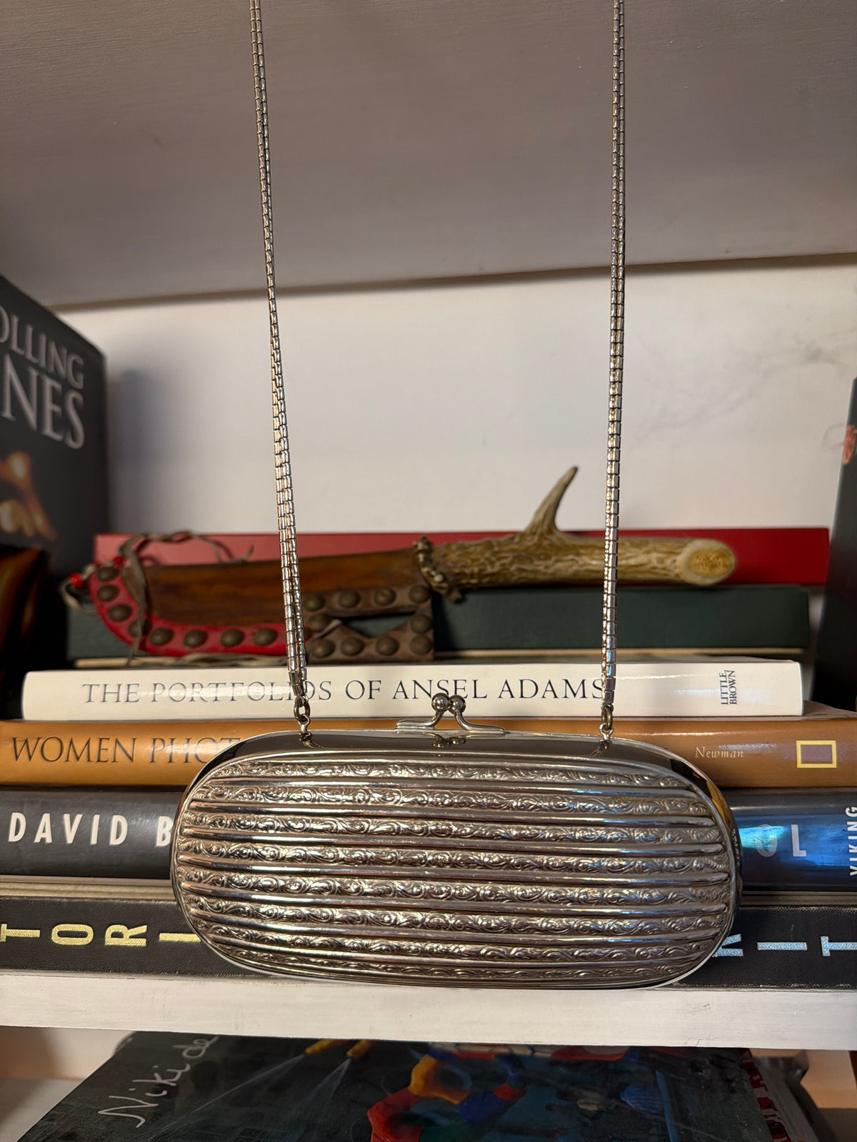 Judith Leiber Vintage Silver Filigree Minaudière Clutch
