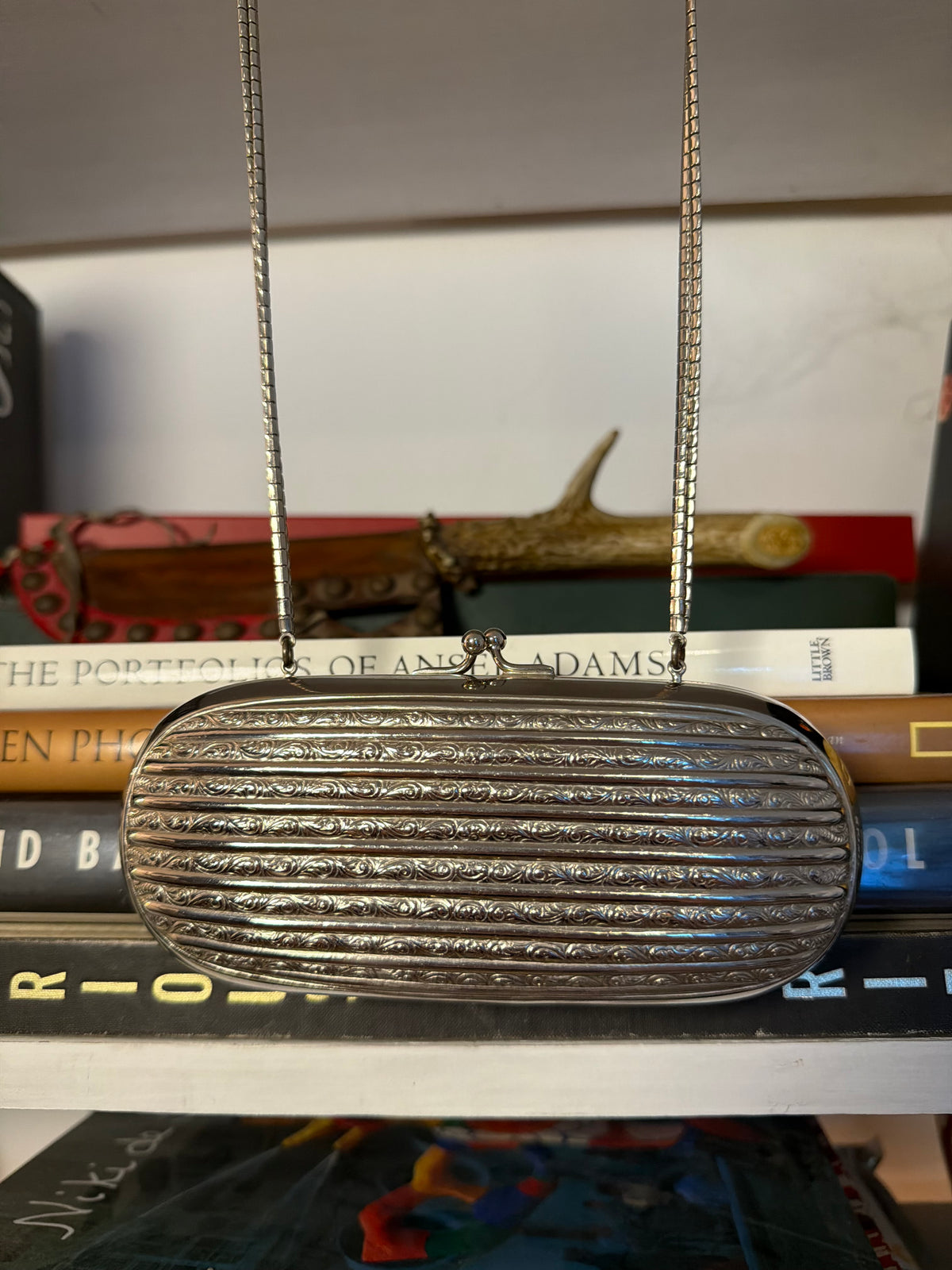Judith Leiber Vintage Silver Filigree Minaudière Clutch