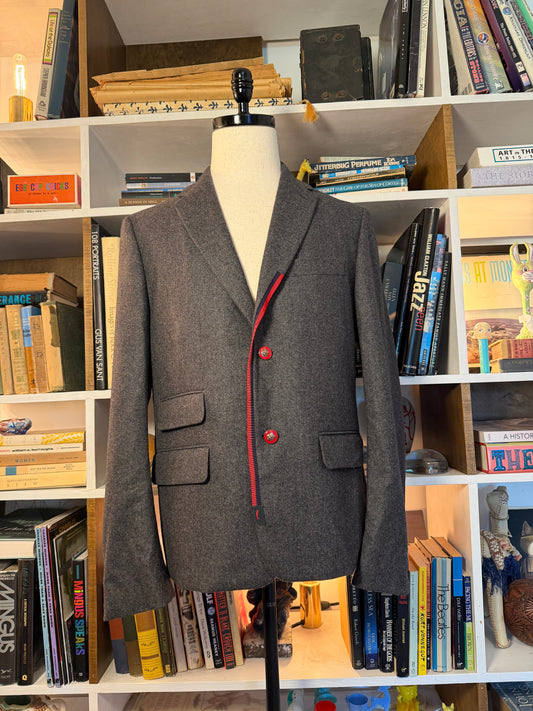 Gucci Stretch Flannel Blazer — Navy & Red Ribbon Trim