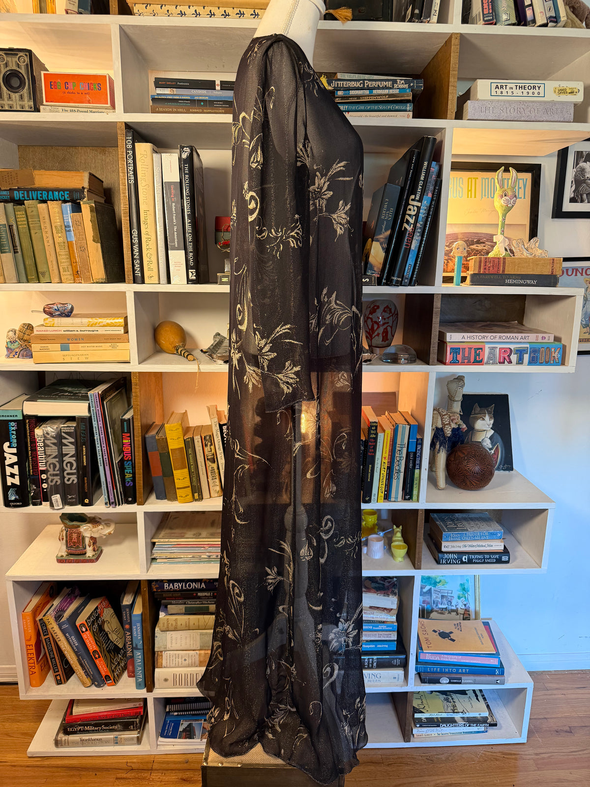 Vintage Sheer Metallic Gold Floral Chiffon Duster
