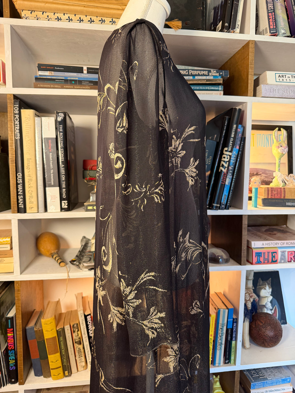 Vintage Sheer Metallic Gold Floral Chiffon Duster