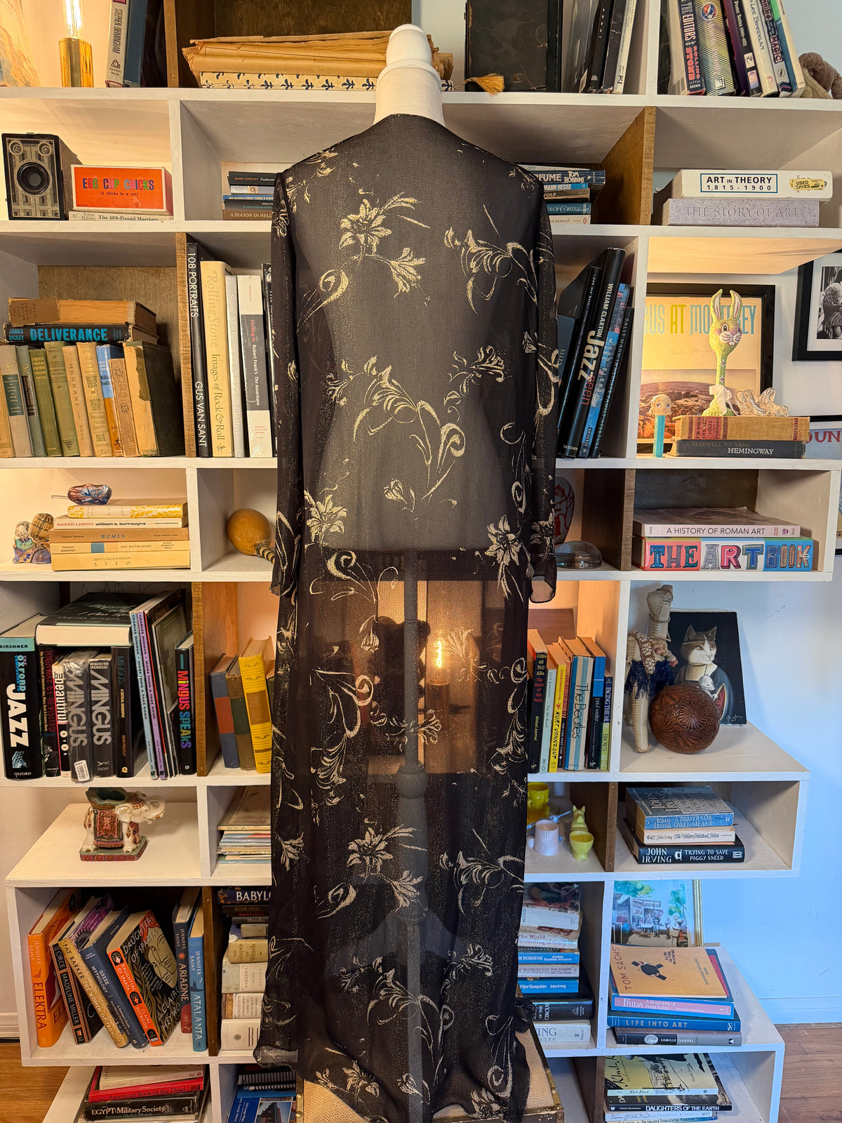 Vintage Sheer Metallic Gold Floral Chiffon Duster