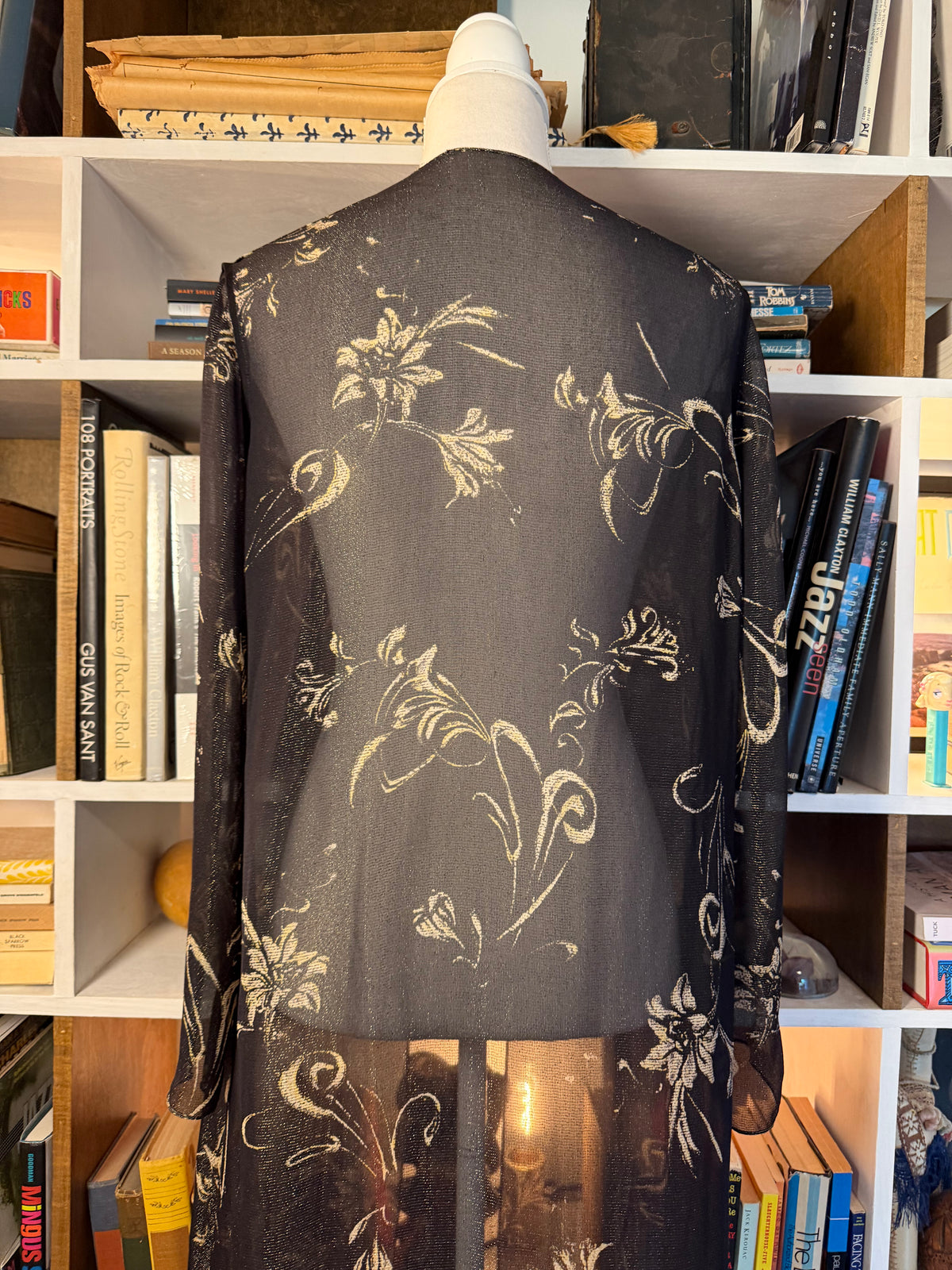 Vintage Sheer Metallic Gold Floral Chiffon Duster