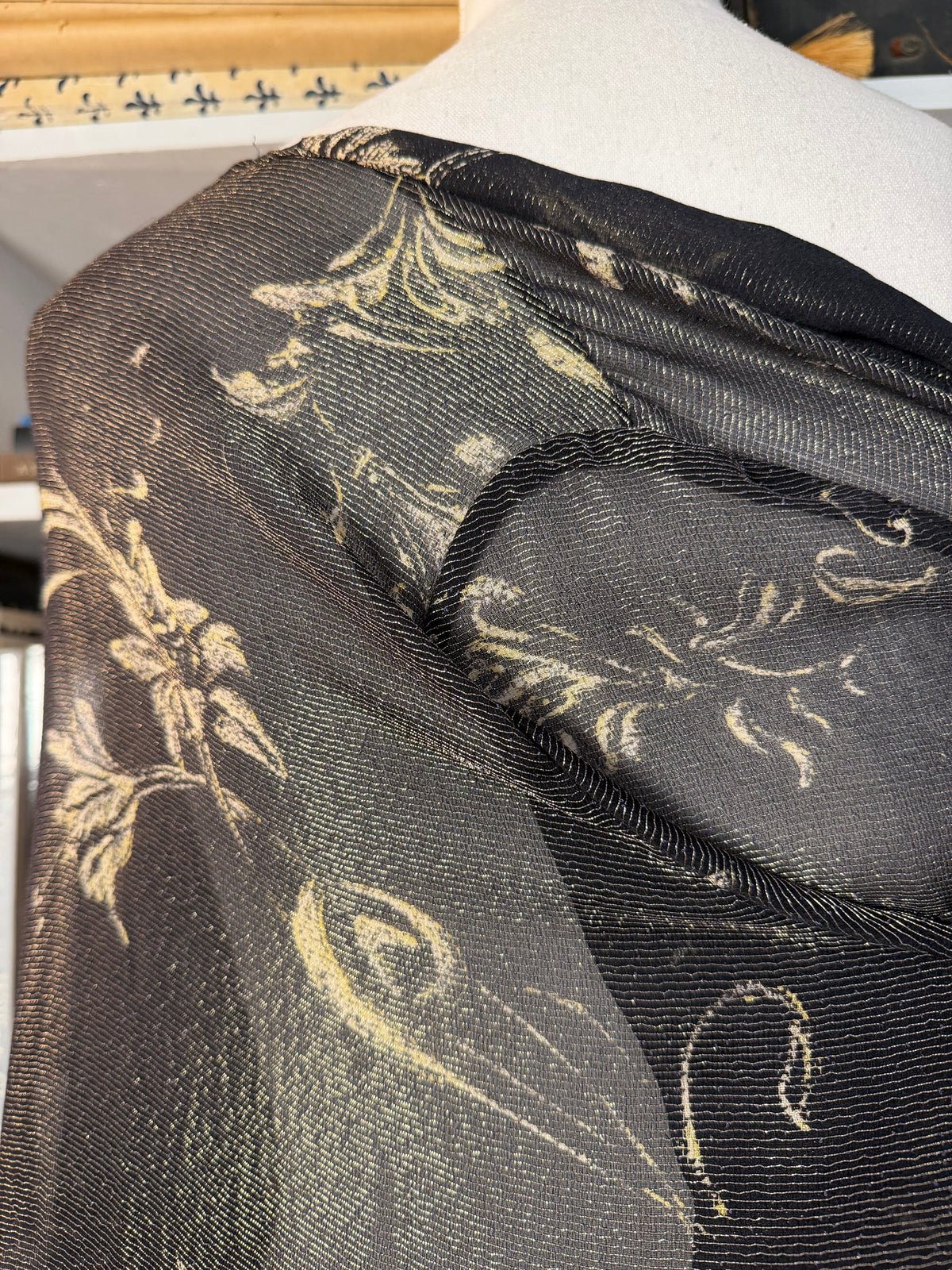 Vintage Sheer Metallic Gold Floral Chiffon Duster