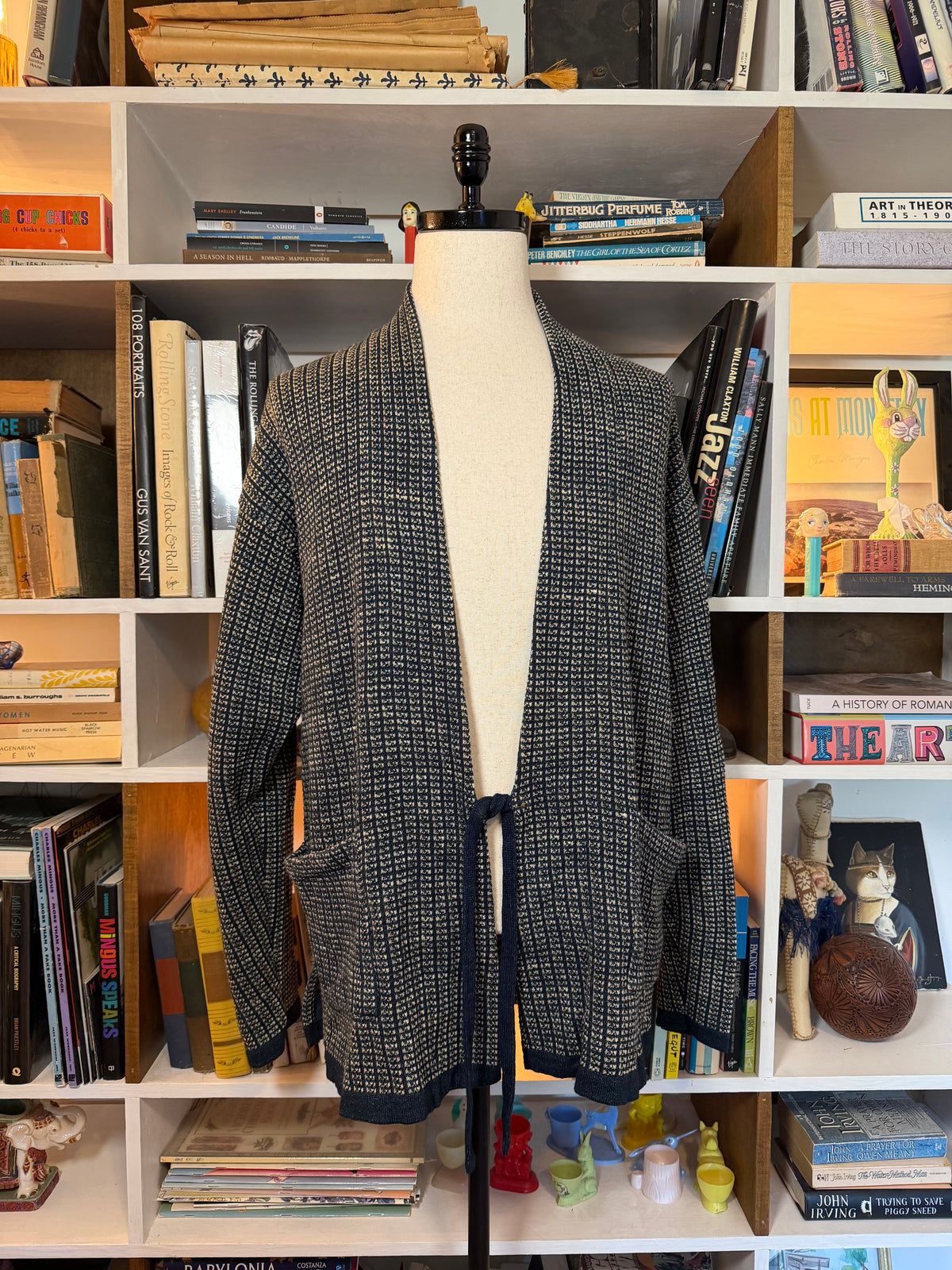 45R 45rpm Indigo Textured Knit Tie-Front Cardigan