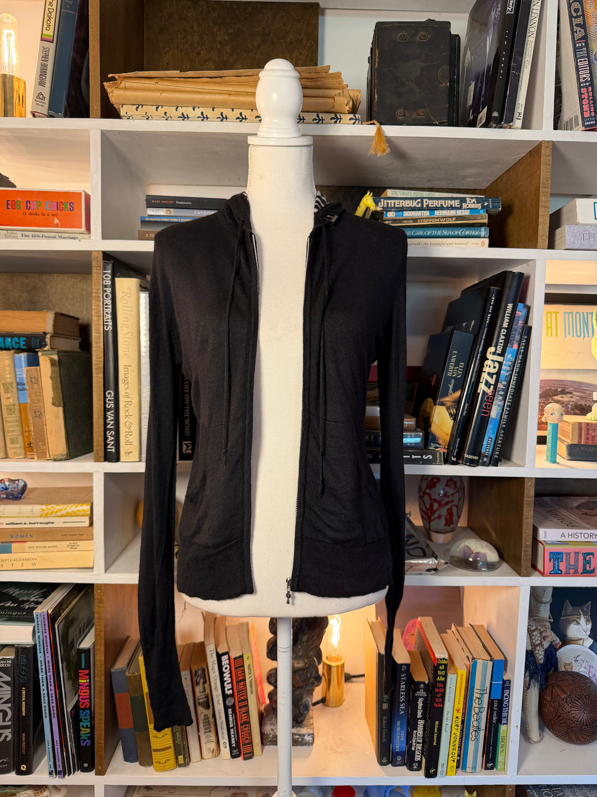 Knitwit Soybean-Cashmere Zip Hoodie with Zebra Print Hood