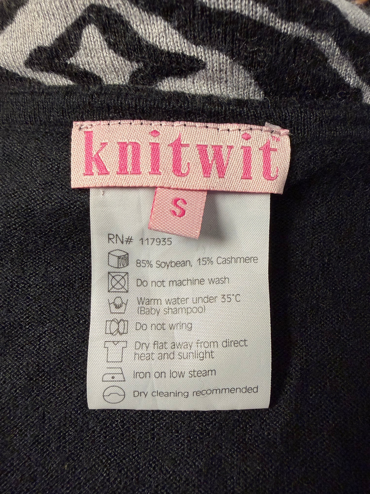 Knitwit Soybean-Cashmere Zip Hoodie with Zebra Print Hood