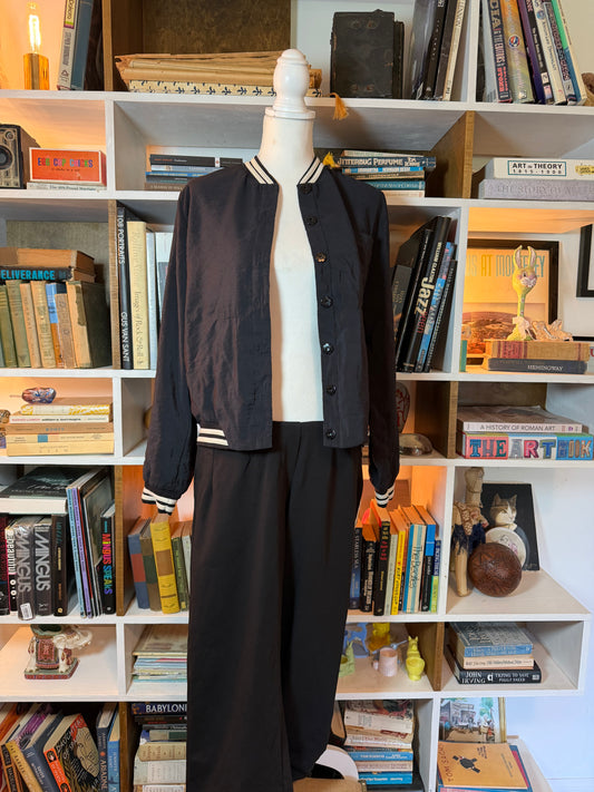 Tadashi Giovanna Guglielmi Black Satin Bomber & Track Set
